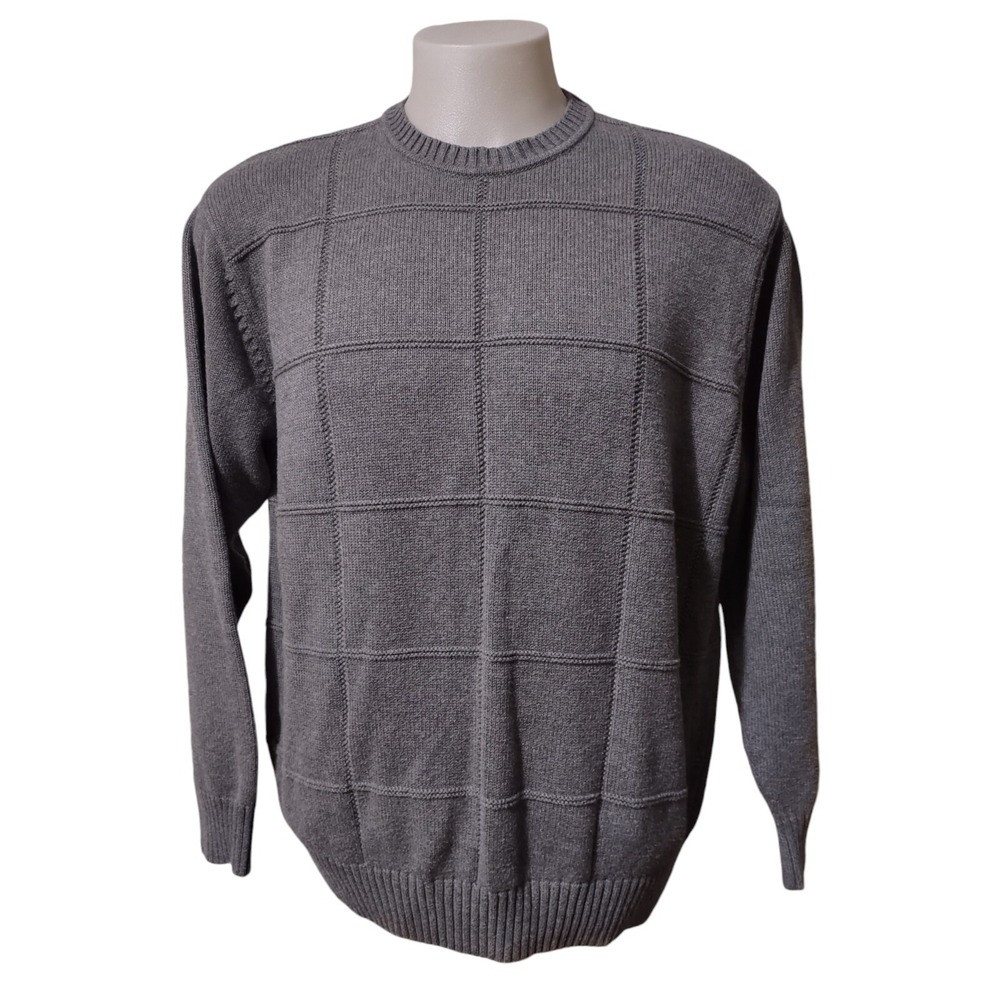 Geoffrey Beene Knit Sweater Men's XL Gray Cotton Crew Neck Long Sleeve